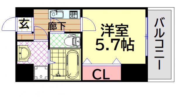 BLUE西長堀(1K/5階)の間取り写真