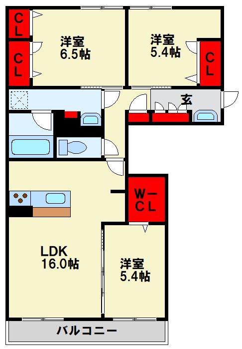 シャーメゾンステージ千代ヶ崎(3LDK/1階)の間取り写真