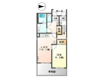 グランドビュー(1LDK/1階)の間取り写真