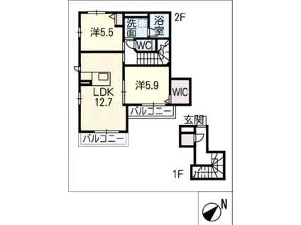 BELLE CREST(2LDK/2階)の間取り写真