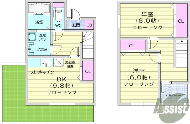 サンセベリアⅡ(2DK/1階)の間取り写真