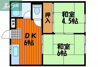 グリーンコーポ(2DK/1階)の間取り写真