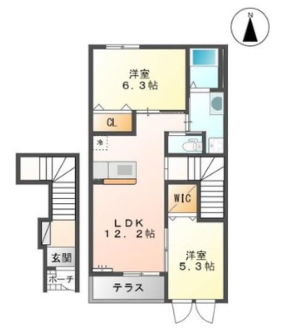シャインダース(2LDK/2階)の間取り写真