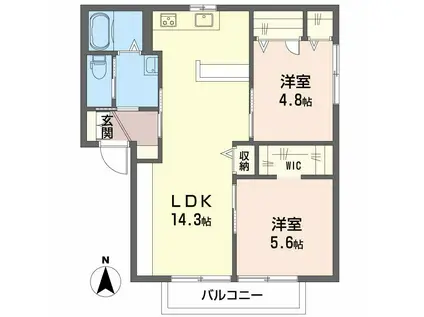 リヴィエール(2LDK/2階)の間取り写真