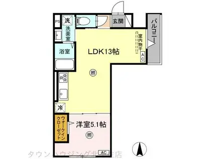 グラナーデ竹ノ塚(1LDK/2階)の間取り写真