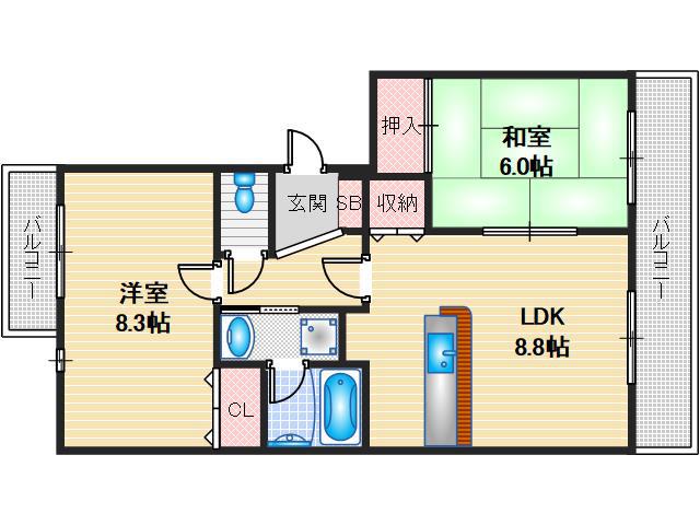 エスパシオ水尾(2LDK/1階)の間取り写真