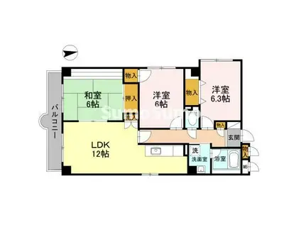 パープルツィン園田(3LDK/3階)の間取り写真