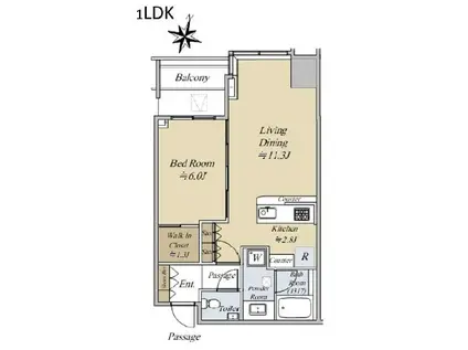 大崎ウエストシティタワーズW棟(1LDK/6階)の間取り写真