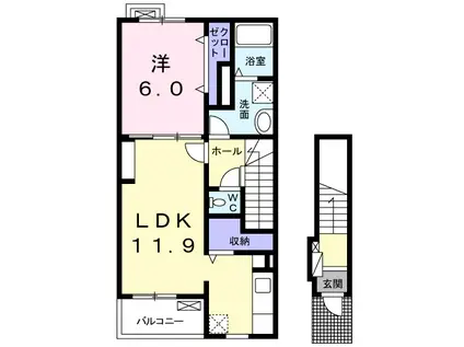 モデラート(1LDK/2階)の間取り写真
