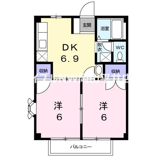 エバグリーンA(2DK/2階)の間取り写真