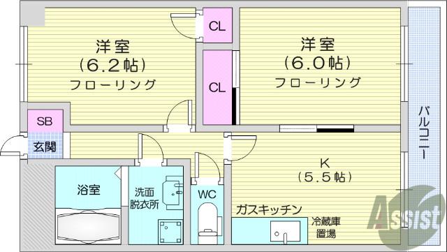 ノーブレスト(2K/1階)の間取り写真