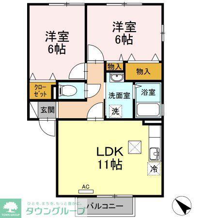 ファミール A棟(2DK/1階)の間取り写真