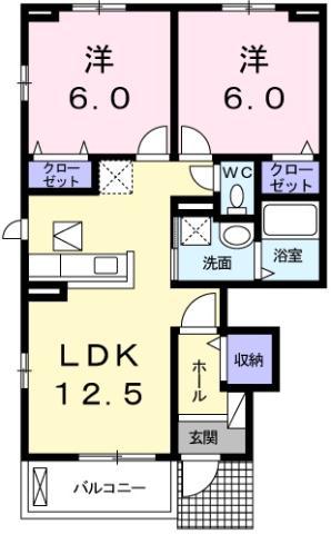 クラールプレディエE(2LDK/1階)の間取り写真