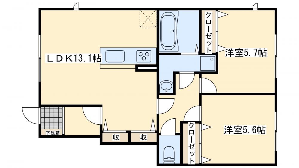 LEGEND ハイム B棟(2LDK/1階)の間取り写真