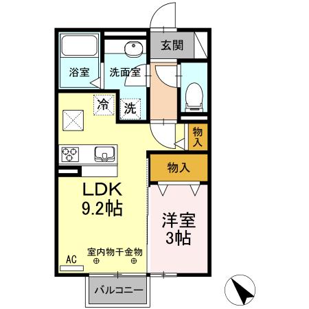 レセンテ上野 B(1LDK/1階)の間取り写真