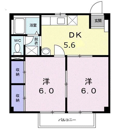 フラット鷺山(2DK/1階)の間取り写真