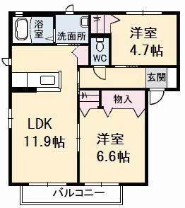 メゾン・ド・セードルB棟(2LDK/1階)の間取り写真