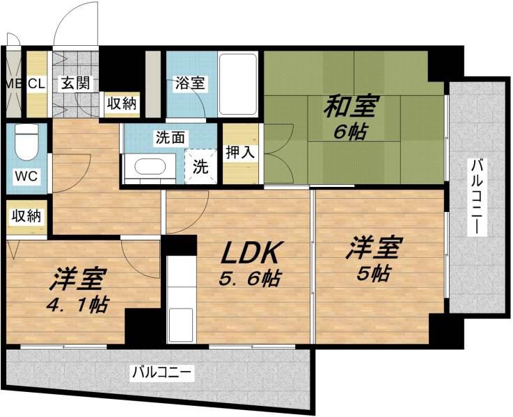 第一玉造(2LDK/5階)の間取り写真