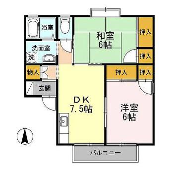 シーサイドハイツ松井B棟(2DK/1階)の間取り写真