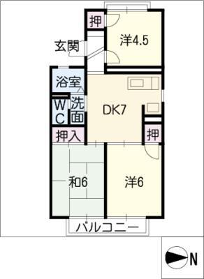 セジュール幸村 C棟(3DK/1階)の間取り写真