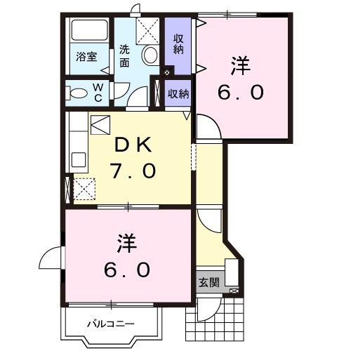 グランパルク(2DK/1階)の間取り写真
