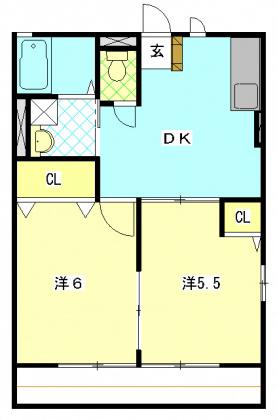 レオハイムA(2DK/1階)の間取り写真
