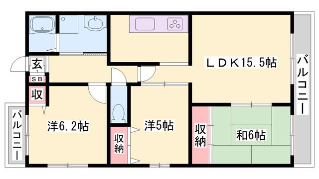 ネオハイツ明石東二見(3LDK/5階)の間取り写真