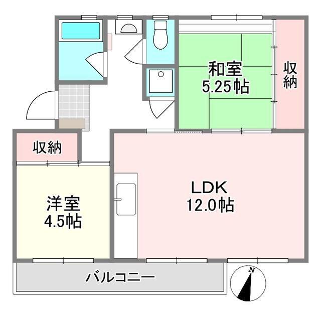 草加旭町団地18号棟(2LDK/5階)の間取り写真