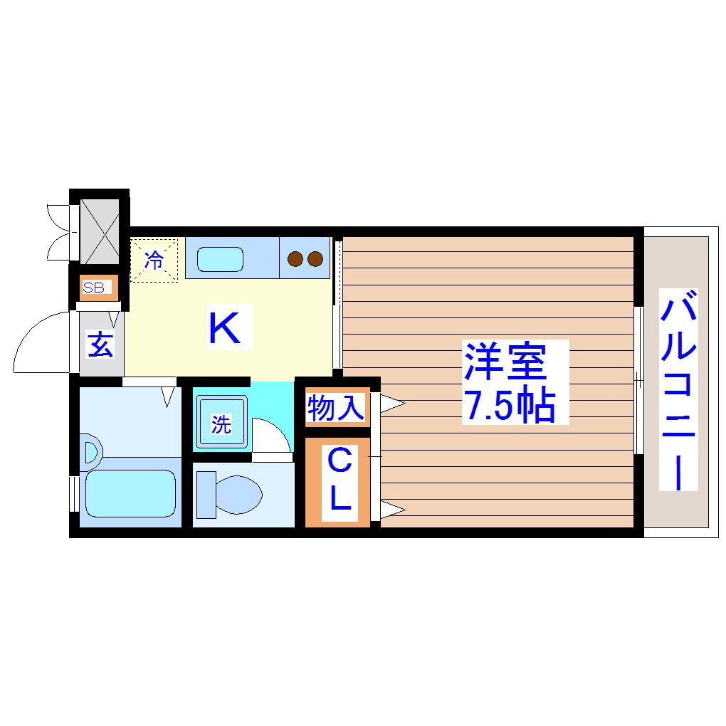 フォレスト連坊 壱番館(1K/1階)の間取り写真