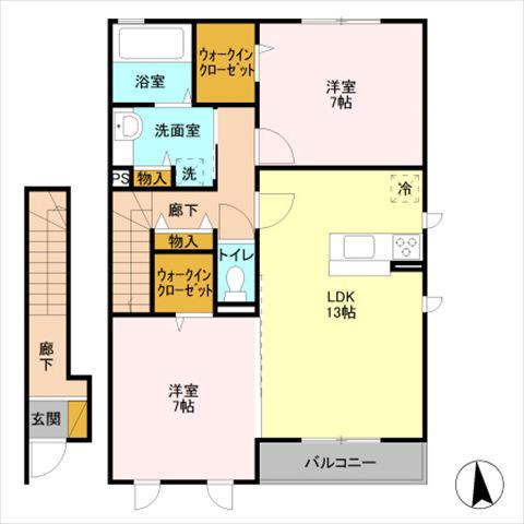 ロイヤルガーデン D(2LDK/2階)の間取り写真