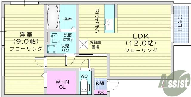 シャン北中C棟(1LDK/2階)の間取り写真
