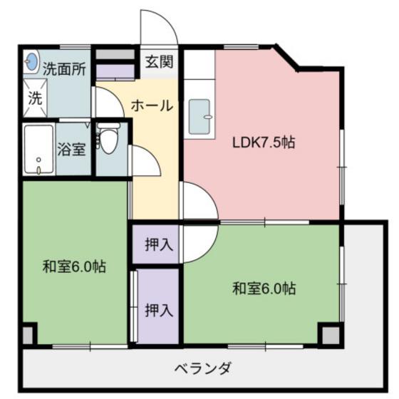 プログレス南観音(2DK/2階)の間取り写真