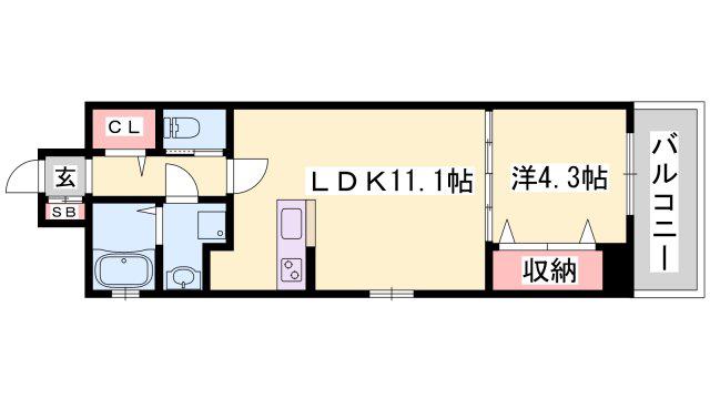 ラルース元塩町(1LDK/7階)の間取り写真