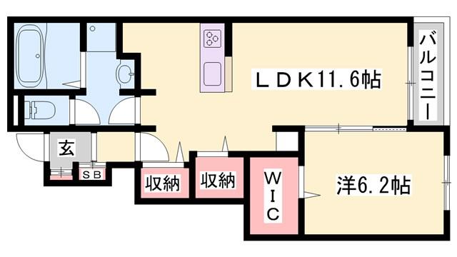 エスパス ウルーC(1LDK/1階)の間取り写真