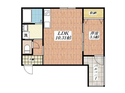 レーヴ茨木元町(1LDK/2階)の間取り写真