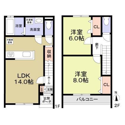 J WING イースト/ウエスト(2LDK/2階)の間取り写真