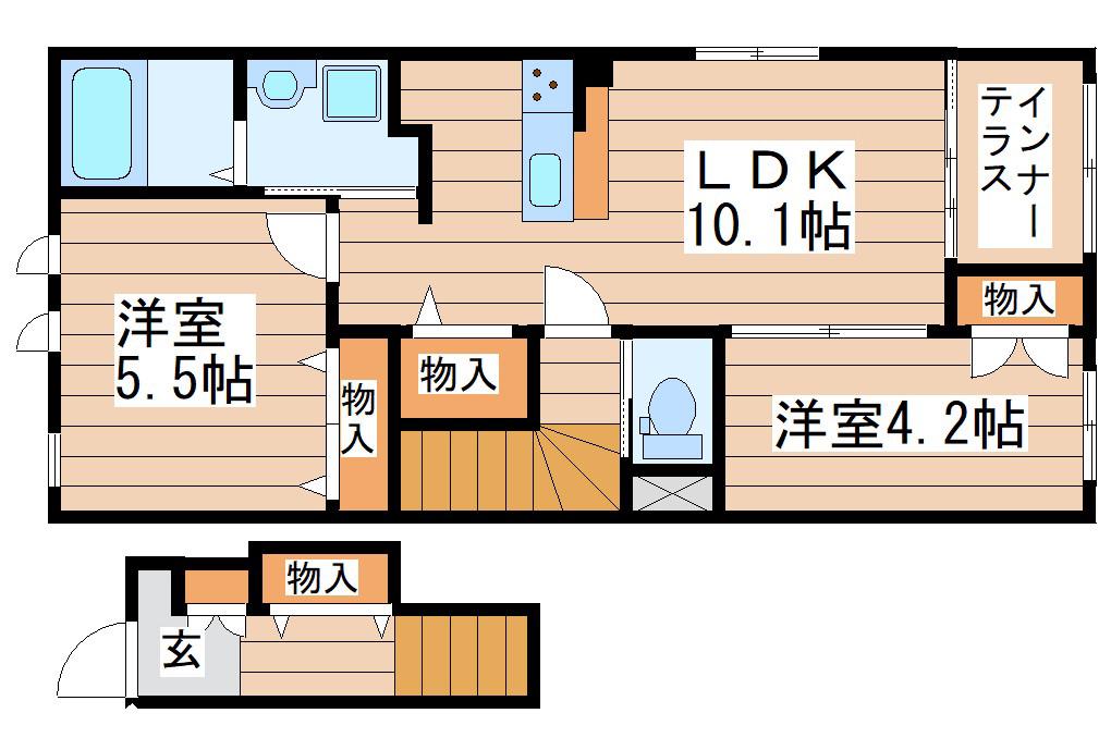 ヴァンベールの杜(2LDK/2階)の間取り写真