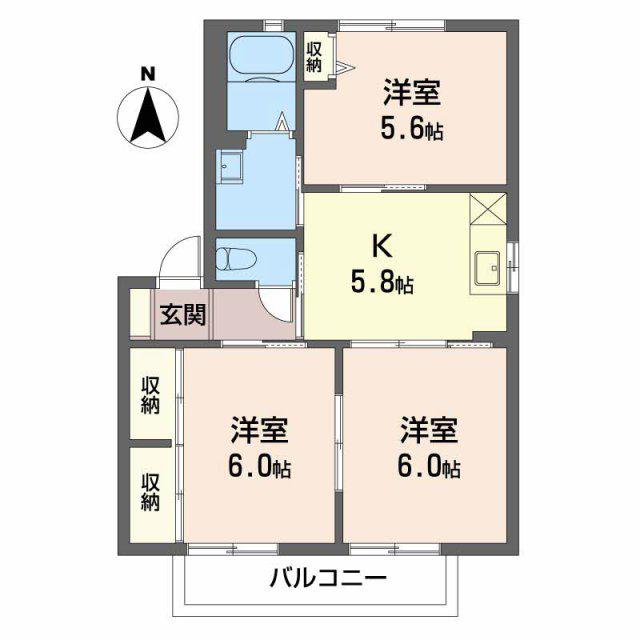 カーサアコルデD(3K/2階)の間取り写真