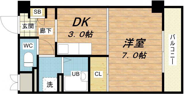 ミュー高麗橋(1DK/3階)の間取り写真