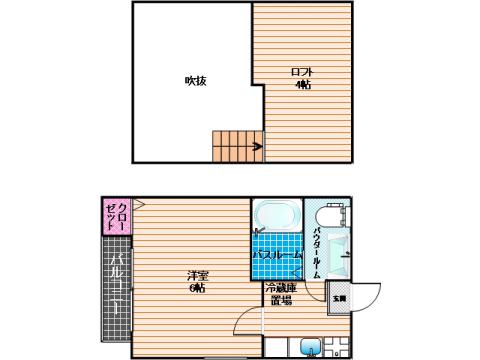 ロフトエイチアンドエーツー(1K/2階)の間取り写真