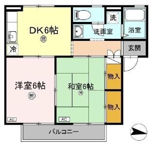 ラビアンローズA棟(2DK/1階)の間取り写真