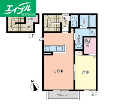 水島臨海鉄道 球場前駅(岡山) 徒歩12分 2階建 築3年(1LDK/2階)の間取り写真