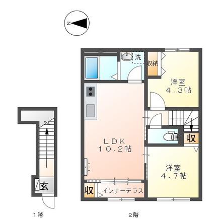 リヴィエール・アンブレ(2LDK/2階)の間取り写真