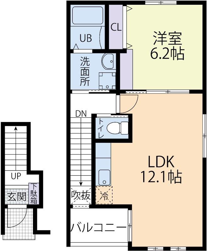 アンソレイユ A(1LDK/2階)の間取り写真