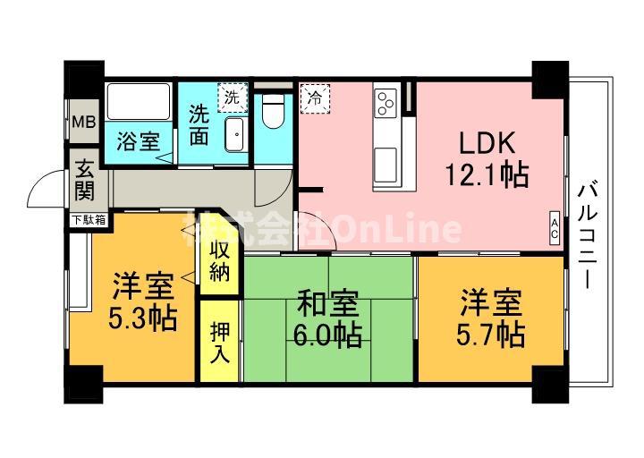 ヴェルデュール石切(3LDK/2階)の間取り写真