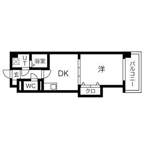 ウイングコート水城(1DK/4階)の間取り写真