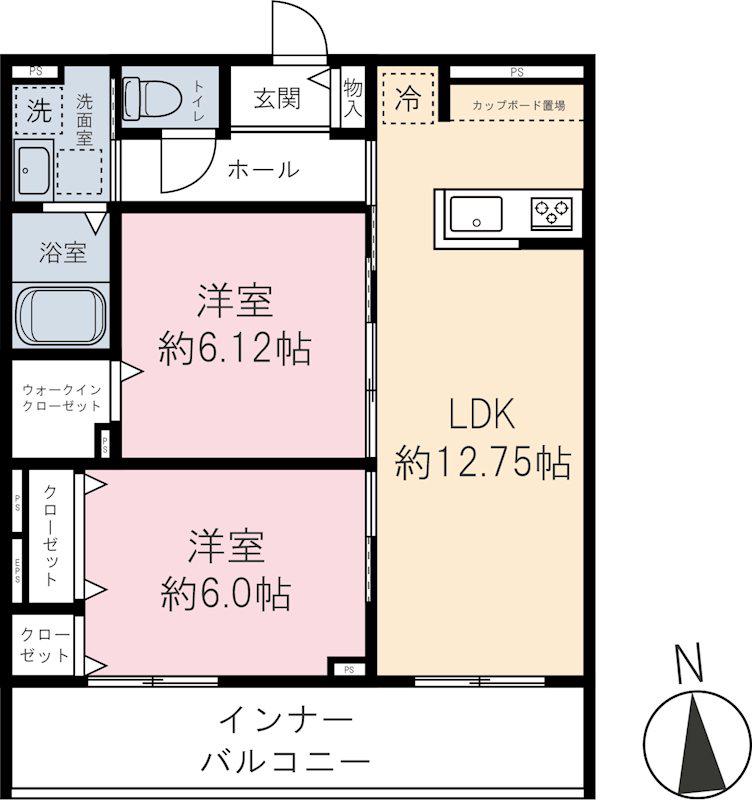 新町6丁目パレス(2LDK/2階)の間取り写真