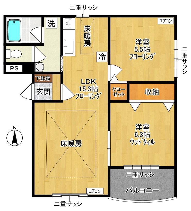 スリーフラット235(2LDK/1階)の間取り写真