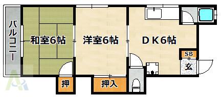 アイレス鈴蘭台(2DK/2階)の間取り写真