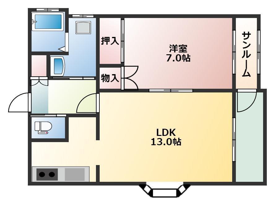 サンベールK-II(1LDK/1階)の間取り写真